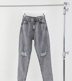 Эксклюзивные светло-серые джинсы в винтажном стиле с завышенной талией и рваными коленями Noisy May-Серый