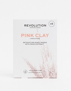 Набор из пяти очищающих биоразлагаемых тканевых детокс-масок с розовой глиной Revolution Skincare-Бесцветный