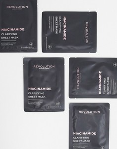 Набор из пяти очищающих биоразлагаемых тканевых масок с ниацинамидом Revolution Skincare-Бесцветный