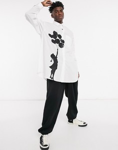 Белая oversize-рубашка с культовым принтом ASOS DESIGN Banksy-Белый