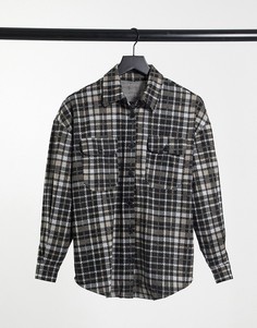 Черная oversized-рубашка в клетку с длинными рукавами JDY Calle-Черный