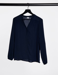 Темно-синяя блузка без воротника и с длинными рукавами JDY-Голубой