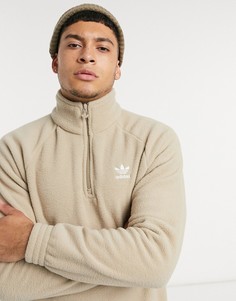 Бежевый флисовый свитшот с короткой молнией «одна четверть» adidas Originals-Зеленый