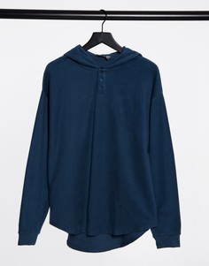 Oversized-худи из темно-синего флиса изнаночной вязки с пуговицами ASOS DESIGN-Темно-синий