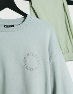 Шалфейно-зеленый свитшот с вышитым логотипом ASOS Weekend Collective