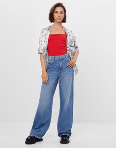 Синие широкие джинсы в стиле 90-х Bershka-Голубой