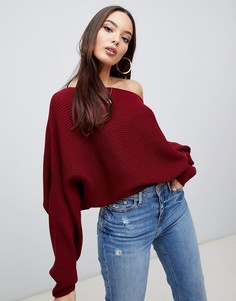 Джемпер ребристой вязки с открытыми плечами ASOS DESIGN-Красный