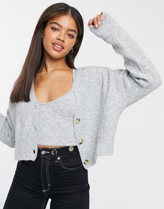 Серый вязаный кардиган от комплекта Bershka