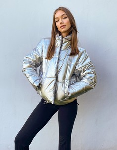 Серебристая дутая куртка Reebok Training-Серебристый
