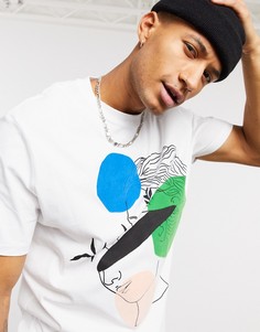 Белая свободная футболка с абстрактным принтом с набивкой флок ASOS DESIGN-Белый