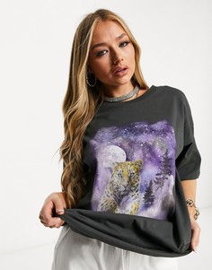 Темно-серая oversize-футболка с принтом леопарда ASOS DESIGN-Серый