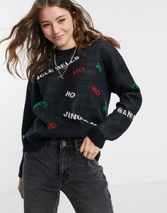 Черный новогодний oversized-джемпер с разноцветными слоганами ASOS DESIGN Christmas
