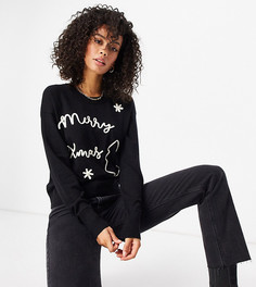Черный джемпер с вышитой надписью ASOS DESIGN Tall Christmas
