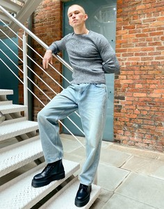 Черно-белый джемпер облегающего кроя в рубчик ASOS DESIGN-Серый