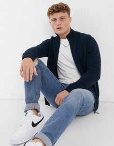 Вязаный кардиган в рубчик на молнии Jack & Jones-Темно-синий