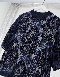 Полупрозрачная темно-синяя футболка свободного кроя из ткани деворе ASOS DESIGN-Темно-синий