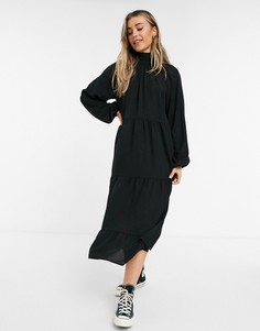 Черное платье макси трапециевидного кроя с рюшами Lola May-Черный