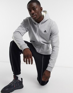 Худи на молнии серого цвета с подкладкой из искусственного меха adidas-Серый