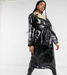 Черный виниловый тренч в клетку ASOS DESIGN Tall