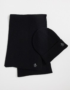 Набор из шапки и перчаток в черном и серебристо-сером цвете Original Penguins-Черный