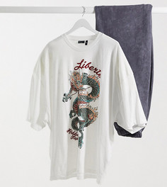 Oversized-футболка с принтом дракона на спине из материала под лен ASOS DESIGN Plus-Белый