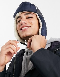 Шапка-ушанка из плюша и нейлона ASOS DESIGN-Темно-синий