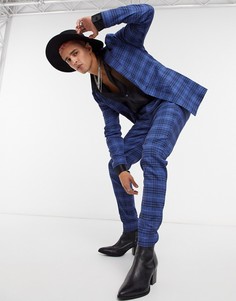 Супероблегающий пиджак в крупную клетку ASOS DESIGN-Голубой