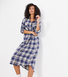 Платье-рубашка миди с начесом в клетку на пуговицах ASOS DESIGN Tall-Многоцветный
