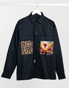 Черная рубашка с контрастным принтом на карманах Versace Jeans Couture-Черный