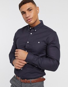 Темно-синяя фактурная рубашка с длинным рукавом Burton Menswear-Темно-синий