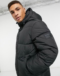 Черная удлиненная дутая куртка Topman-Черный