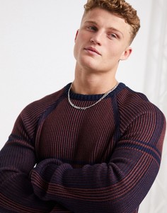 Джемпер в рубчик темно-синего и бордового цвета ASOS DESIGN-Красный