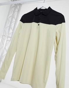 Бежевая рубашка-поло с контрастной кокеткой ASOS DESIGN-Бежевый