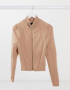Коричневый кардиган на молнии с пышными рукавами ASOS DESIGN