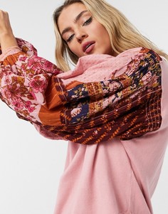 Розовый топ-хенли с принтом на рукавах Free People Light Magic