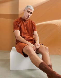 Махровые шорты и футболка для дома рыжего цвета ASOS DESIGN-Коричневый