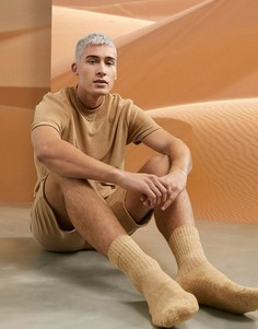 Бежевые махровые шорты и футболка для дома ASOS DESIGN-Бежевый