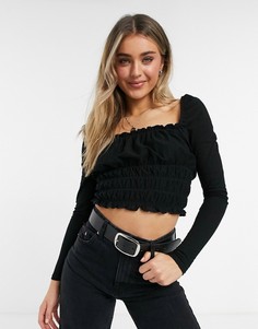 Черный укороченный лонгслив со сборками Miss Selfridge