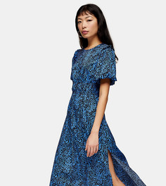 Синее платье миди с зебровым принтом Topshop Petite-Голубой