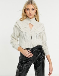 Ажурный кардиган с оборками цвета слоновой кости Topshop-Бежевый
