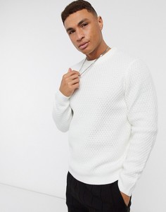 Серовато-бежевый вязаный джемпер с узором в сетку Burton Menswear-Белый
