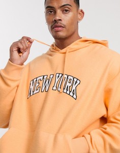 Оversized-худи из флиса с вышивкой «New York» от ASOS DESIGN-Оранжевый