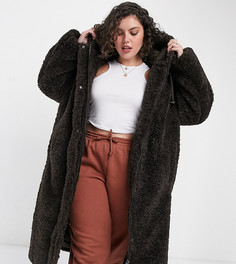 Коричневая парка в стиле oversized из искусственного меха c капюшоном ASOS DESIGN Curve-Коричневый