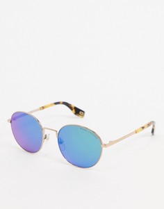 Круглые солнцезащитные очки в золотистой оправе с синими стеклами Marс Jacobs-Золотистый