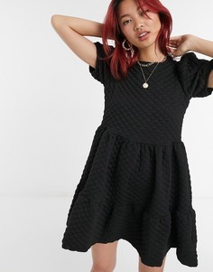 Стеганое черное многоярусное платье мини свободного кроя River Island-Черный
