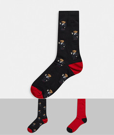 Набор из двух пар носков черного/красного цвета со сплошным принтом медведей Polo Ralph Lauren-Черный