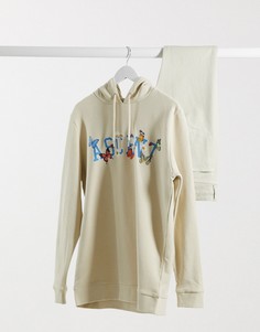 Удлиненный худи с принтом на груди в университетском стиле с бабочками ASOS DESIGN-Бежевый