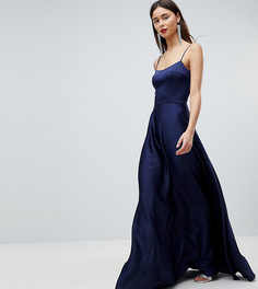 Атласное платье макси на бретельках ASOS Tall-Темно-синий