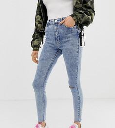 Джинсы с завышенной талией и эффектом кислотной стирки Bershka-Синий