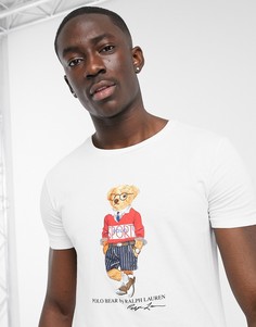 Белая футболка классического кроя с принтом и логотипом Polo Ralph Lauren-Белый